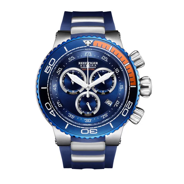 Brand Luxury Blue Sport Watch for Men Rose Gold Waterproof Watches Rubber Strap Relogio Masculino RGA3168