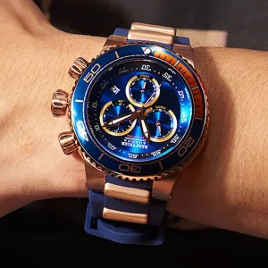 Brand Luxury Blue Sport Watch for Men Rose Gold Waterproof Watches Rubber Strap Relogio Masculino RGA3168