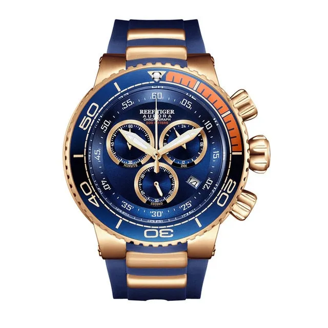 Brand Luxury Blue Sport Watch for Men Rose Gold Waterproof Watches Rubber Strap Relogio Masculino RGA3168