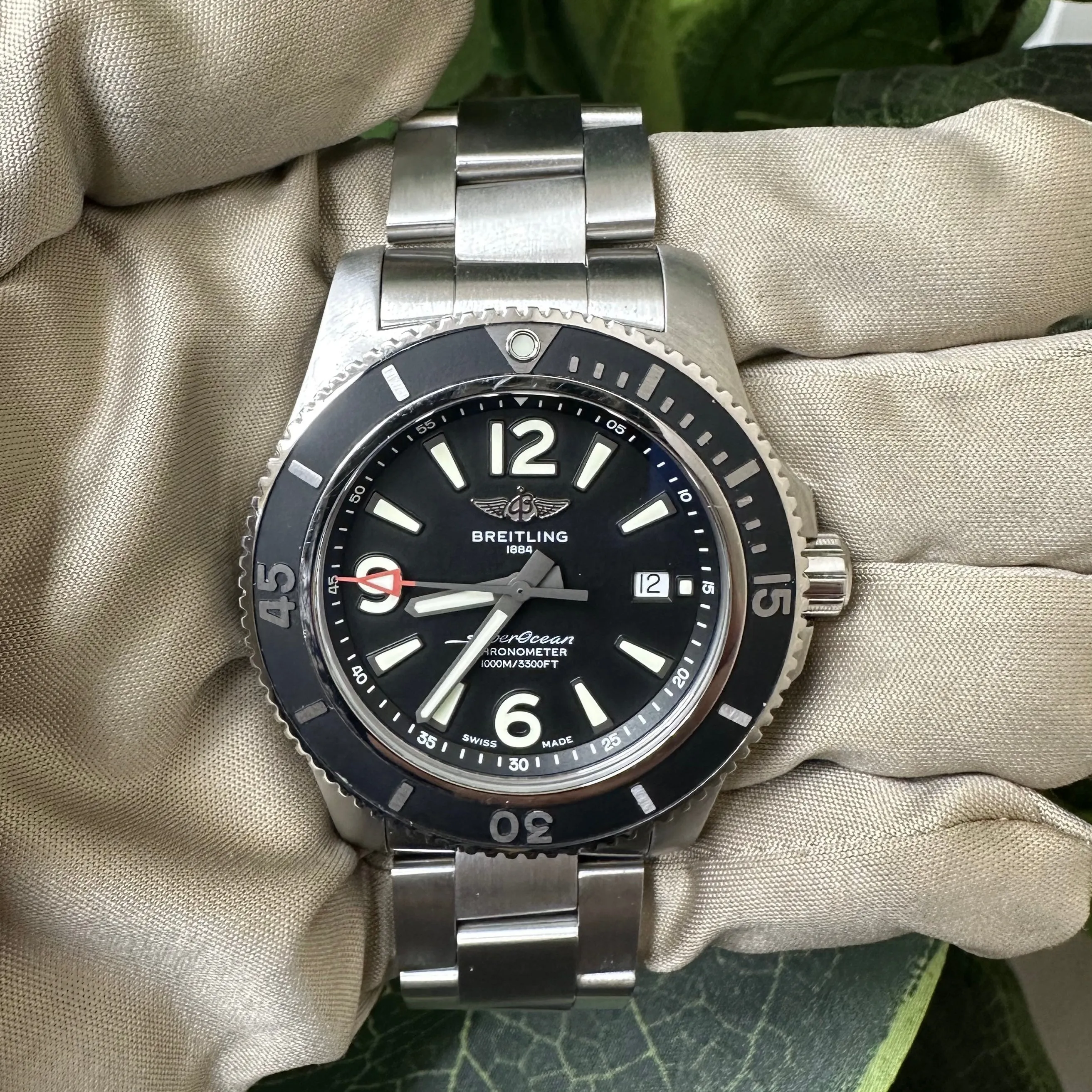 Breitling SuperOcean 44mm Chronometer Stainless Steel Watch with Box & Papers