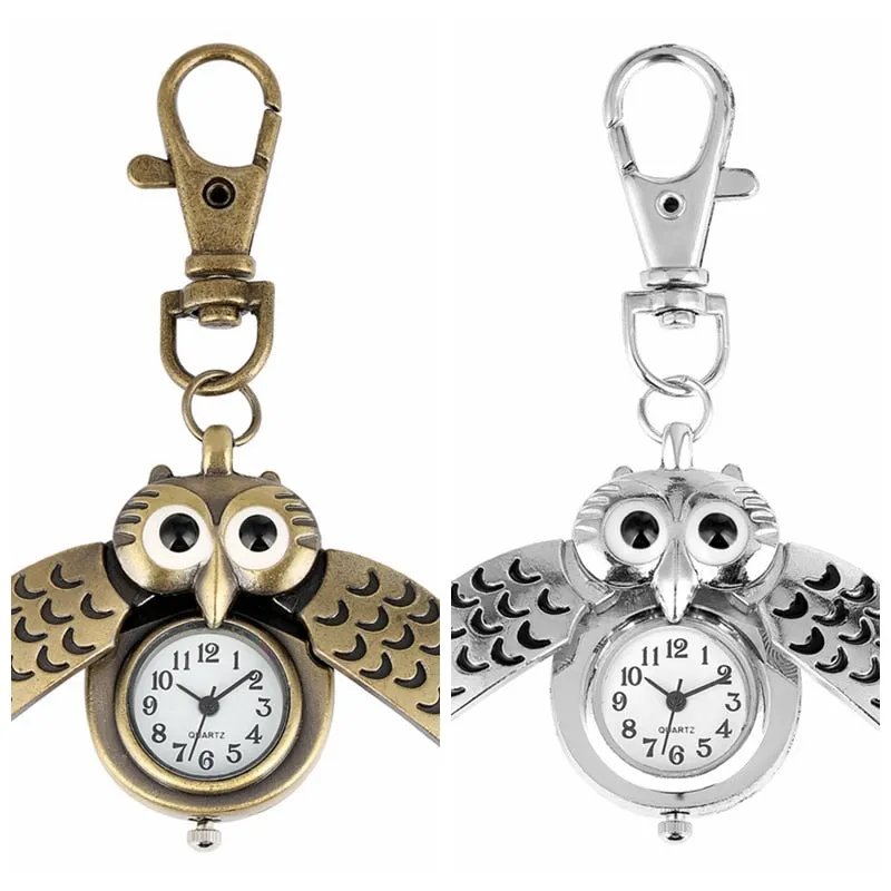 Bronze Cute Owl Keychains Pocket Watch