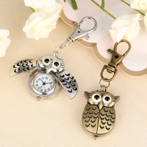 Bronze Cute Owl Keychains Pocket Watch