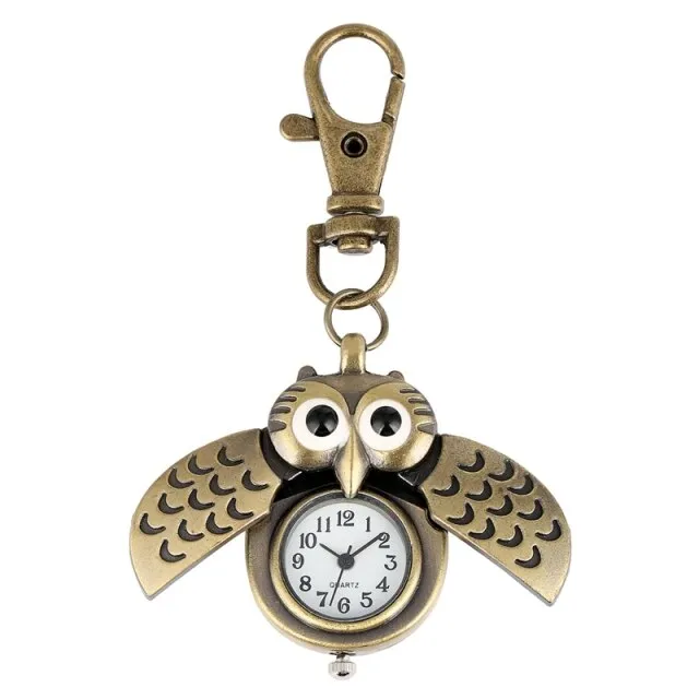 Bronze Cute Owl Keychains Pocket Watch