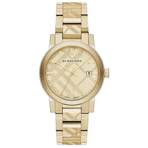 Burberry The City Engraved Checked Gold Tone Men's Watch BU9038