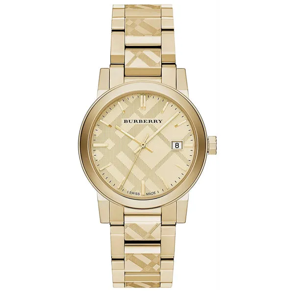 Burberry The City Engraved Checked Gold Tone Men's Watch BU9038