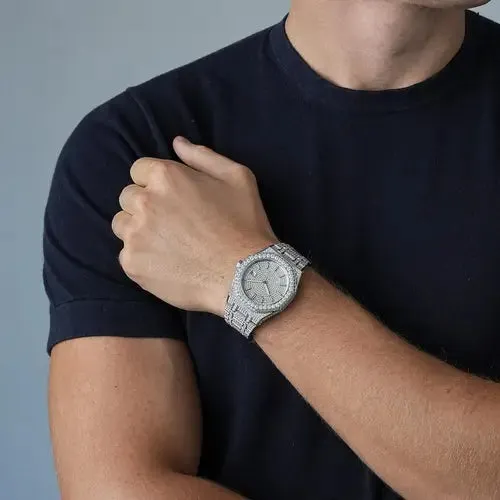 Bust Down Moissanite Watch | 44MM | 14K White Gold