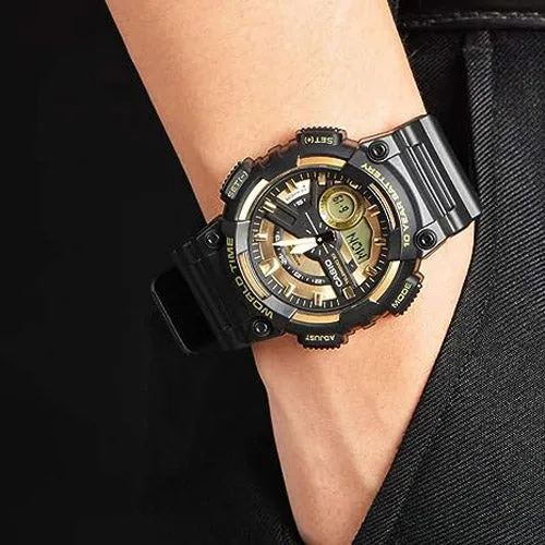 CASIO Analog-Digital Quartz Men Black and Gold Watch AEQ-110BW-9AVDF