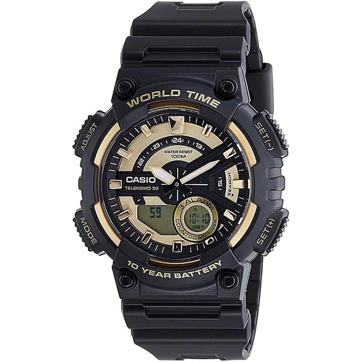CASIO Analog-Digital Quartz Men Black and Gold Watch AEQ-110BW-9AVDF