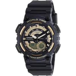 CASIO Analog-Digital Quartz Men Black and Gold Watch AEQ-110BW-9AVDF