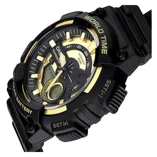 CASIO Analog-Digital Quartz Men Black and Gold Watch AEQ-110BW-9AVDF