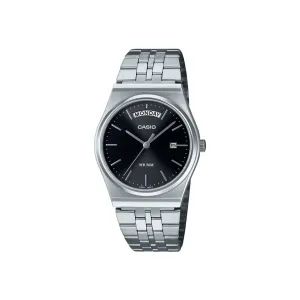 Casio Vintage Day Date Retro Stainless Steel Black Dial Watch - MTPB146D-1A