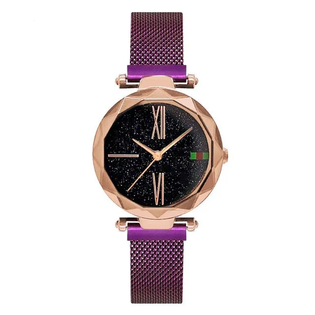Charming Purple Women Watches Minimalism Casual Starry Sky Lady Wristwatch Magnet buckle Fashion Luxury Brand Female Watch Gift