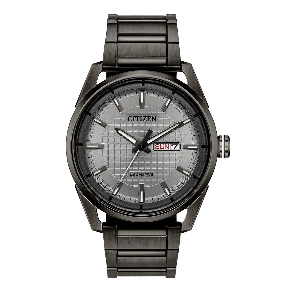Citizen CTO - Check This Out Eco-Drive Mens Black Stainless Steel Band Grey Quartz Dial Watch - AW0087-58H