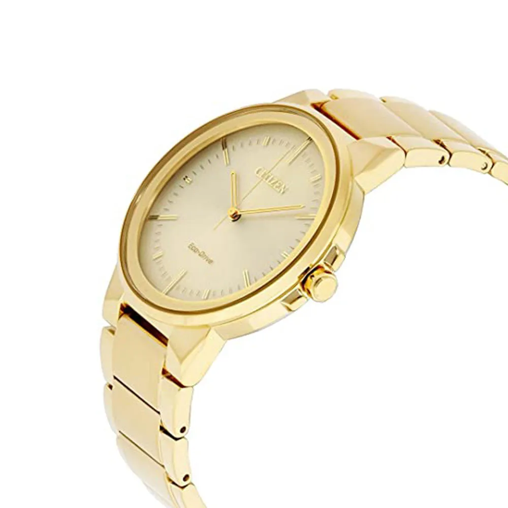 Citizen Eco-Drive Mens Gold Stainless Steel Band Quartz Dial Watch - BJ6512-56P