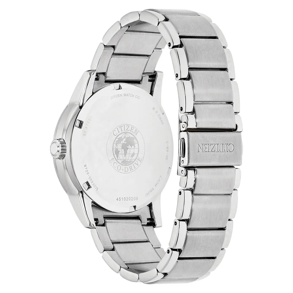 Citizen Mens Eco-Drive Blue Dial Silver Band Stainless Steel Chronograph Watch - BU2010-57L