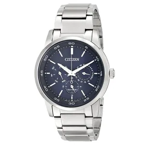 Citizen Mens Eco-Drive Blue Dial Silver Band Stainless Steel Chronograph Watch - BU2010-57L