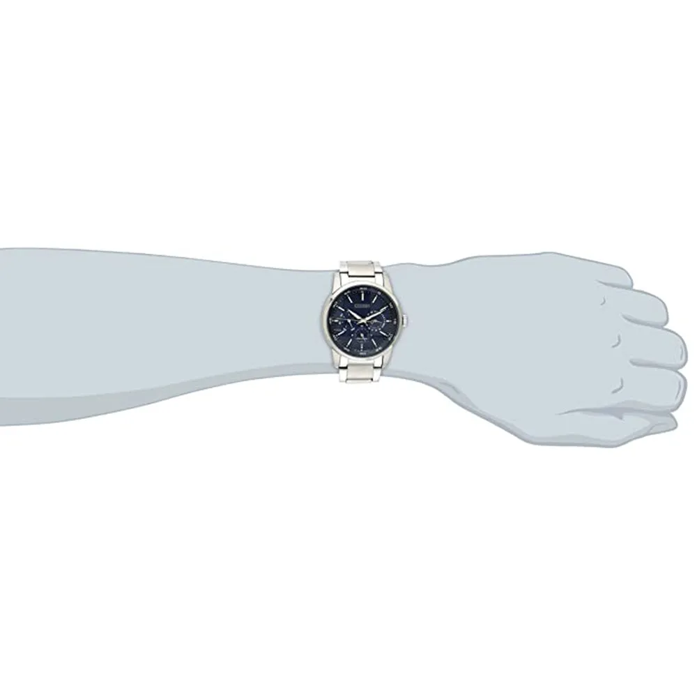 Citizen Mens Eco-Drive Blue Dial Silver Band Stainless Steel Chronograph Watch - BU2010-57L
