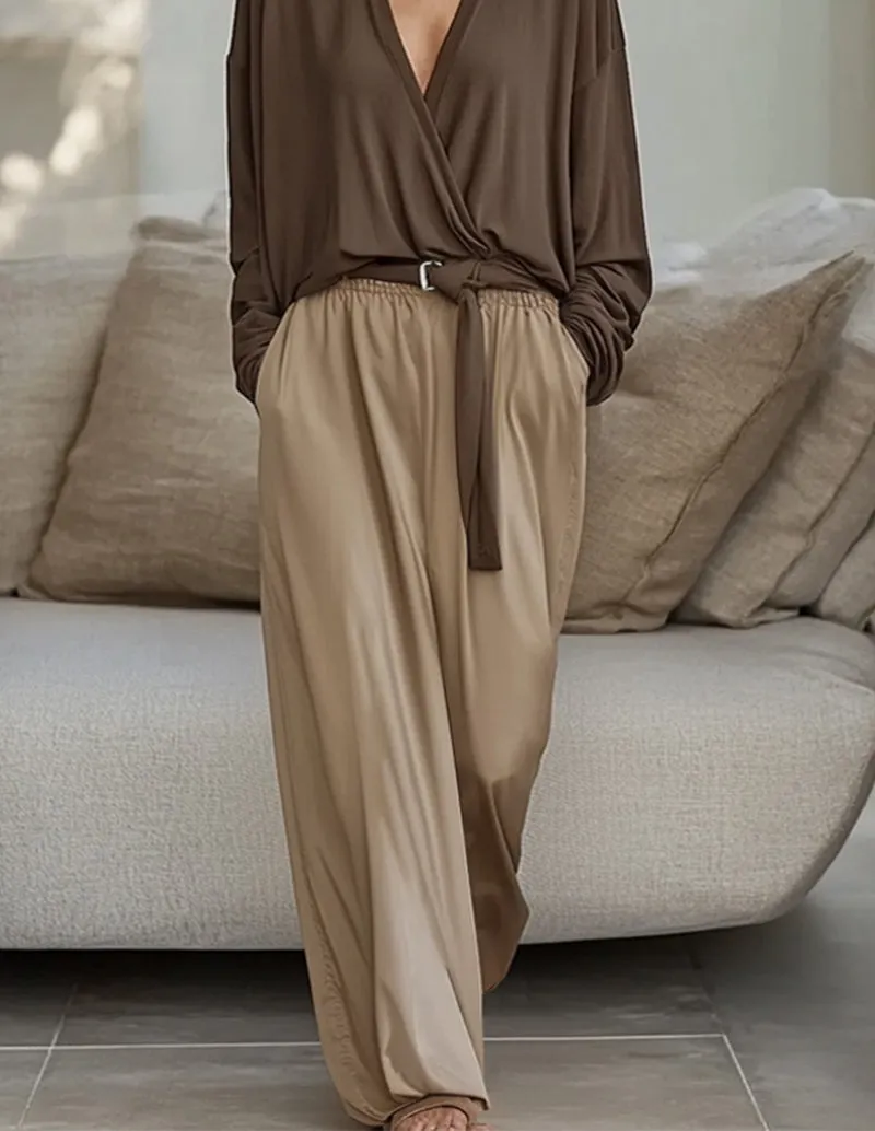 Classic Elegance Draped Top Pants Set