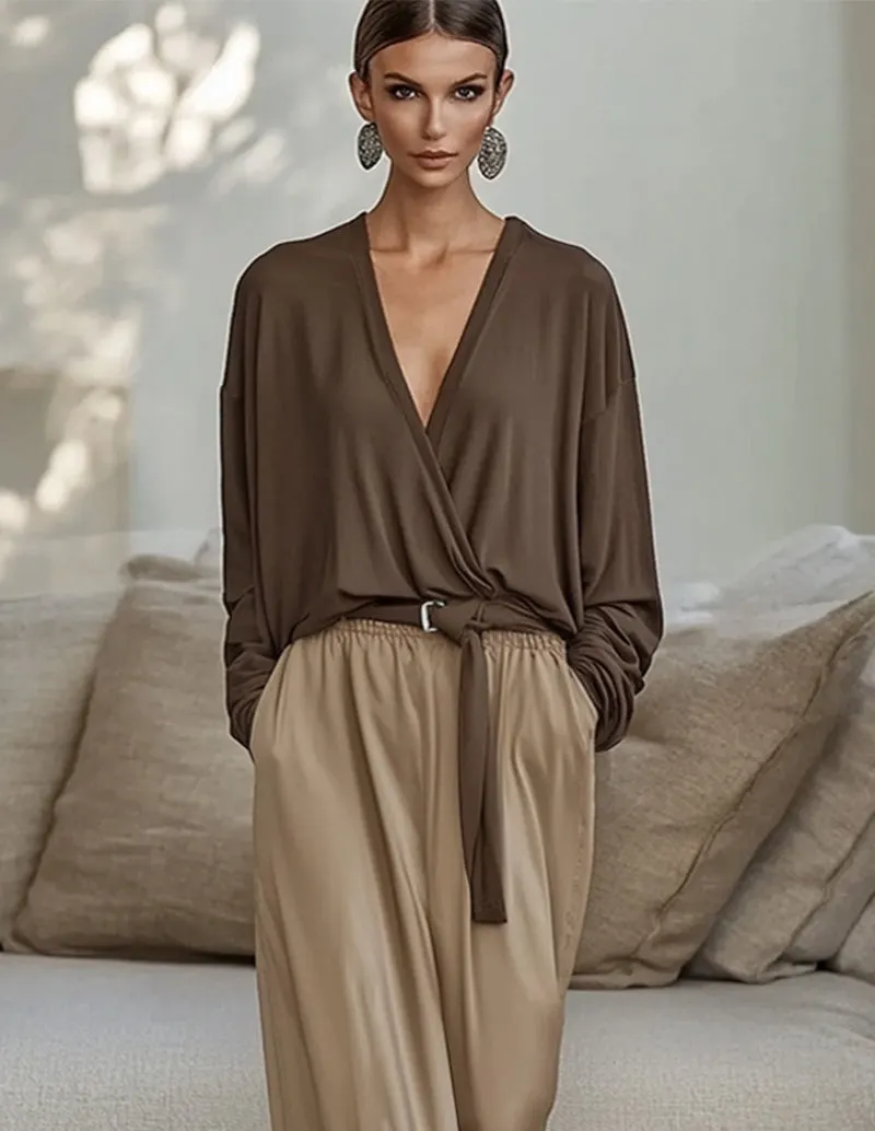 Classic Elegance Draped Top Pants Set