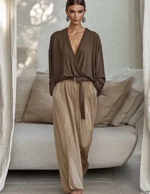 Classic Elegance Draped Top Pants Set