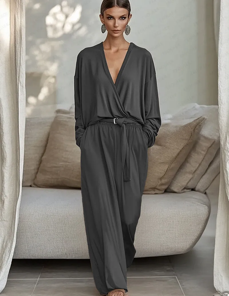 Classic Elegance Draped Top Pants Set