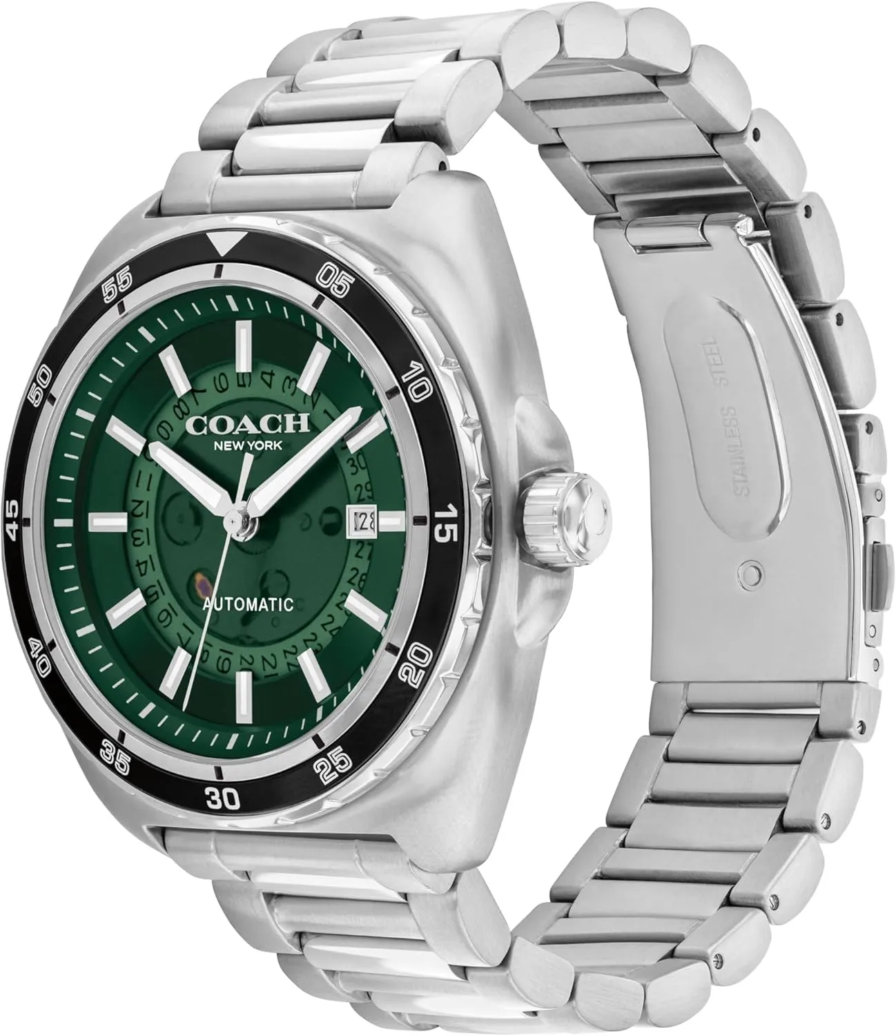 Coach Charter Men's 3H Multifunction Automatic Watch - Stainless Steel Bracelet - Water Resistant up to 5ATM/50 Meters - Gift for Him - Premium Fashion - Self-Winding - 44.5mm