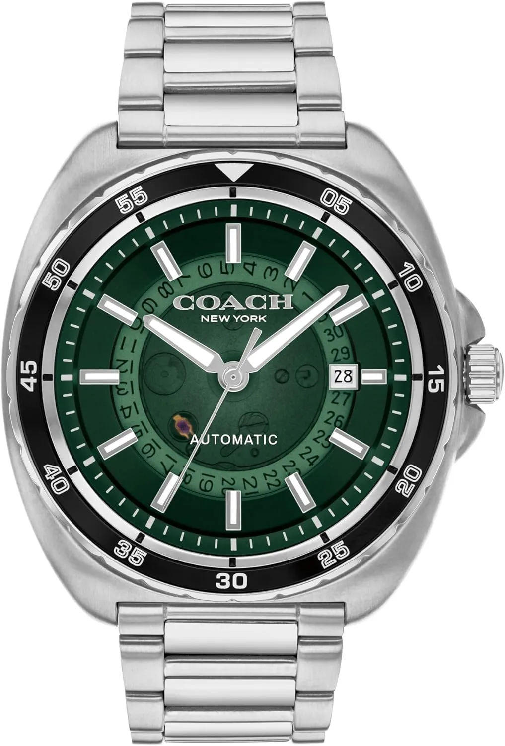 Coach Charter Men's 3H Multifunction Automatic Watch - Stainless Steel Bracelet - Water Resistant up to 5ATM/50 Meters - Gift for Him - Premium Fashion - Self-Winding - 44.5mm