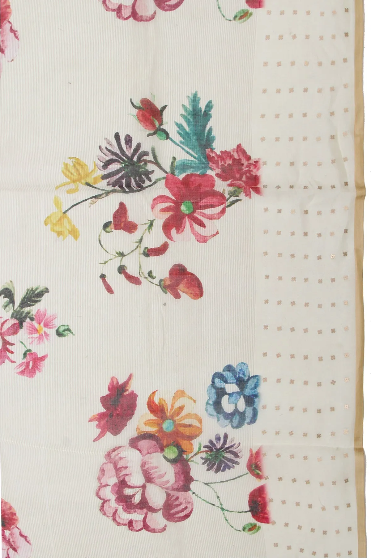 Cream Banarasi Kora Silk Saree with Gold Zari Dot Butta and Flower Motifs