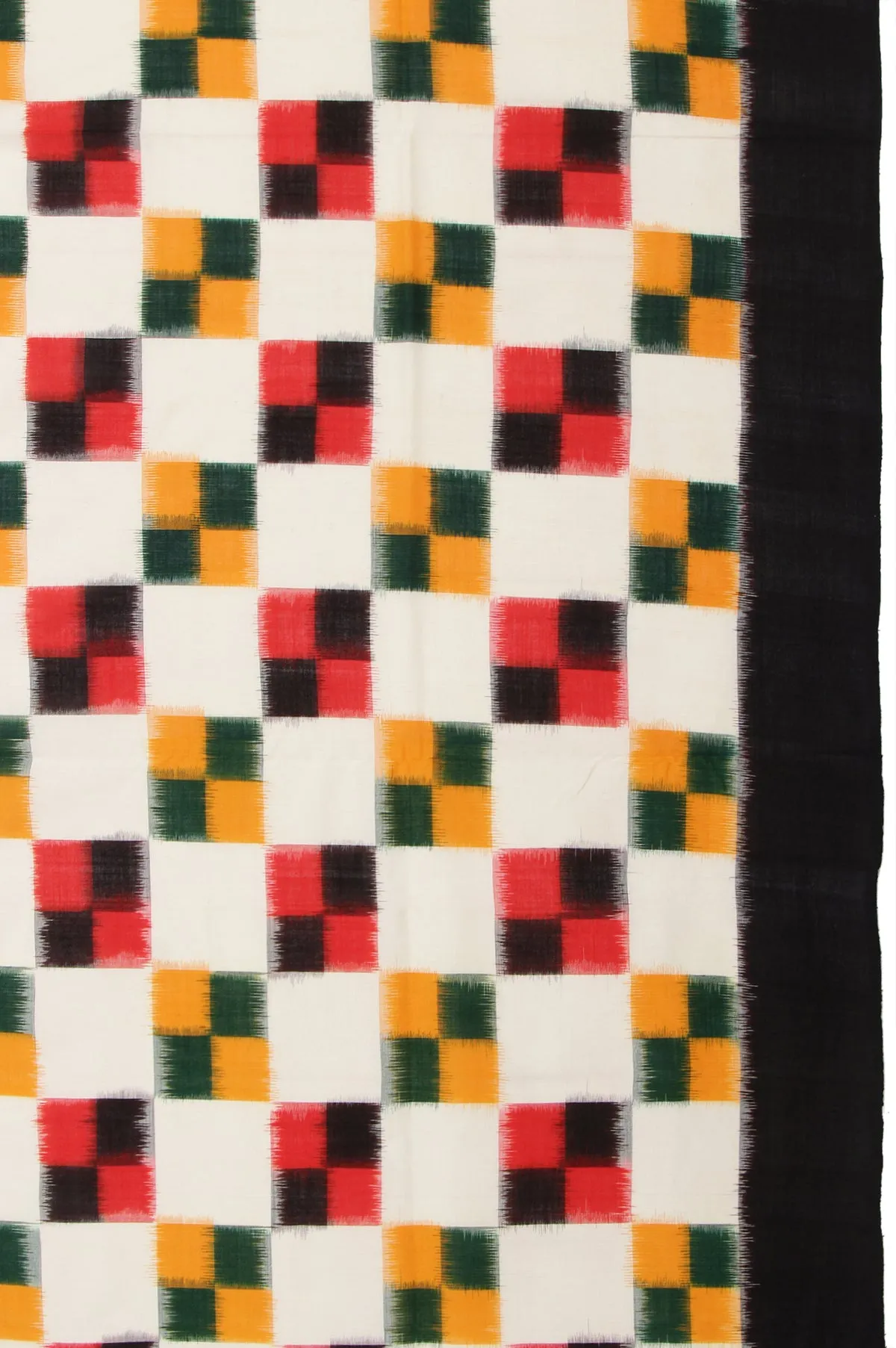 Cream Ikat Cotton Saree with Black Open Border and Square Butta