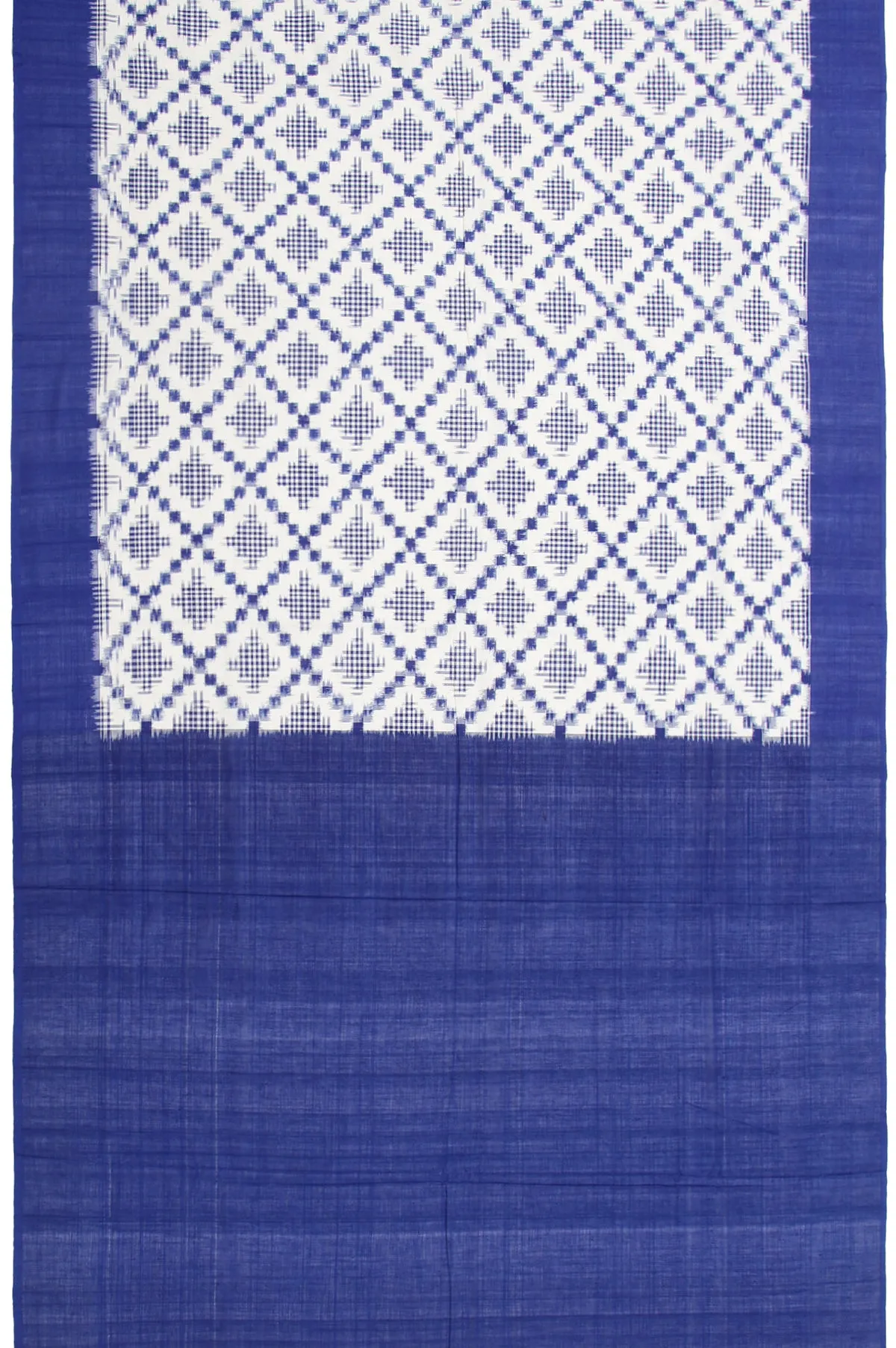 Cream Ikat Cotton Saree with Blue Open Border and Rangoli Butta