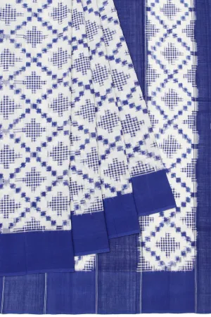 Cream Ikat Cotton Saree with Blue Open Border and Rangoli Butta