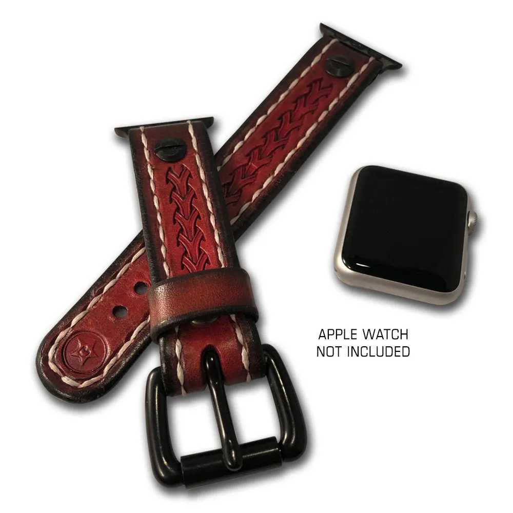 Crimson Stressed Apple iWatch Straps with Black Hardware