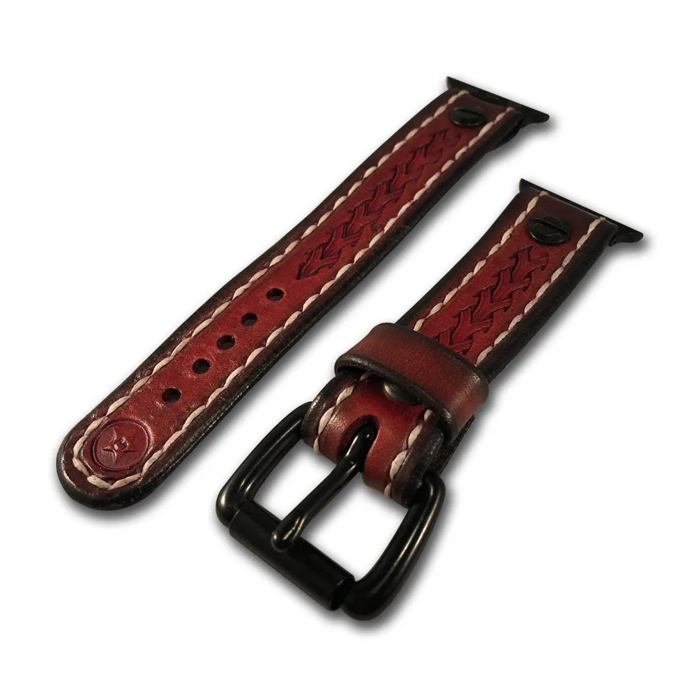 Crimson Stressed Apple iWatch Straps with Black Hardware