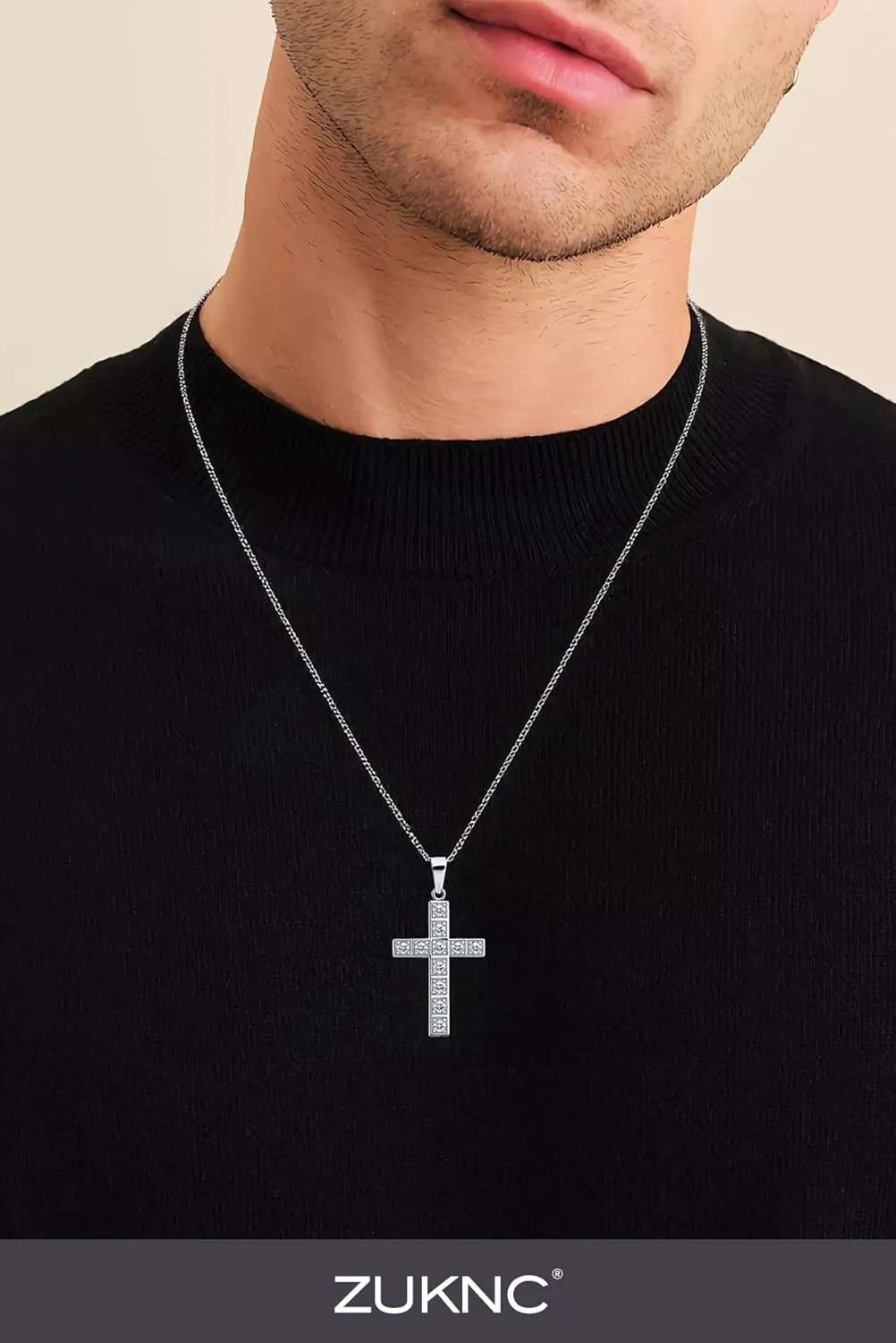 Cross Necklace for Men, Silver/Black/Diamond Stainless Steel Cross Necklace for Men, Hypoallergenic Religious Jewelry Gift for Him, Husband, Boyfriend