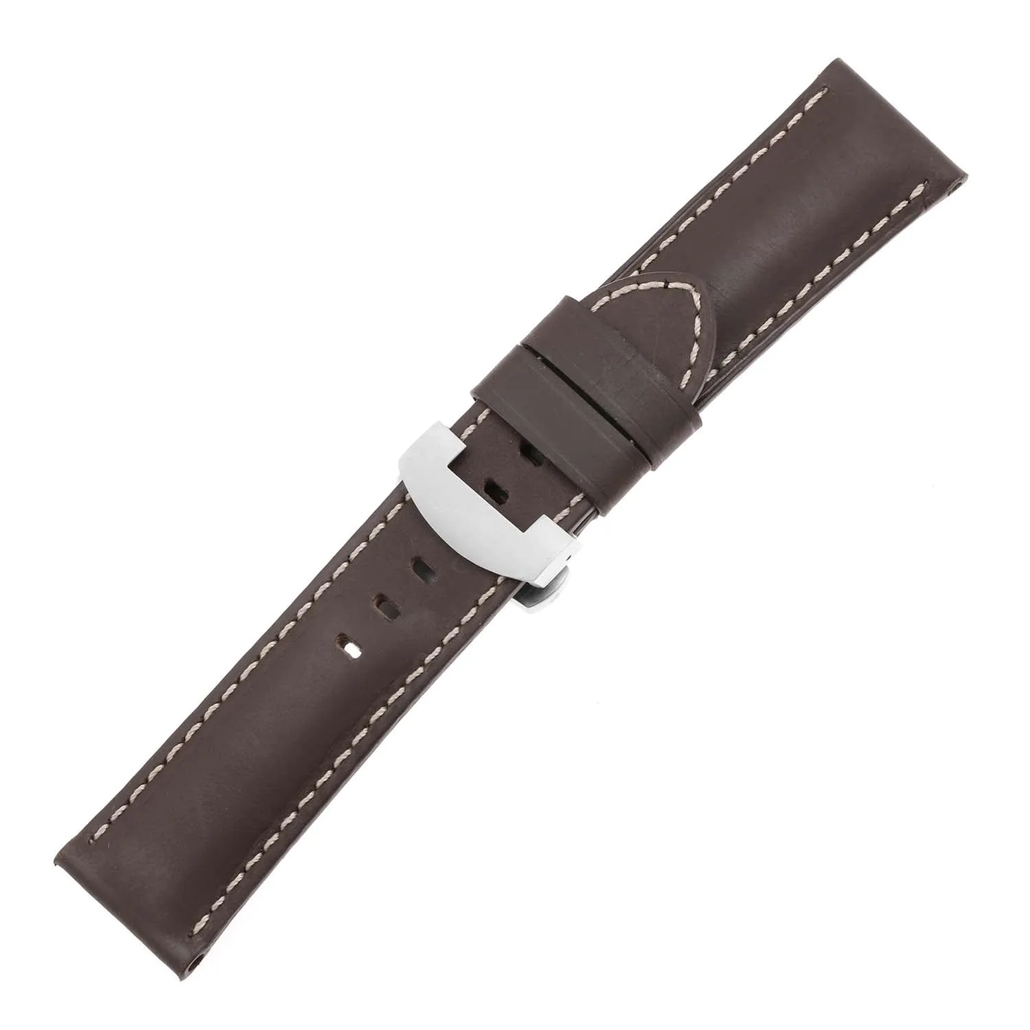 DASSARI Smooth Leather Strap for Deployant Clasp Brown