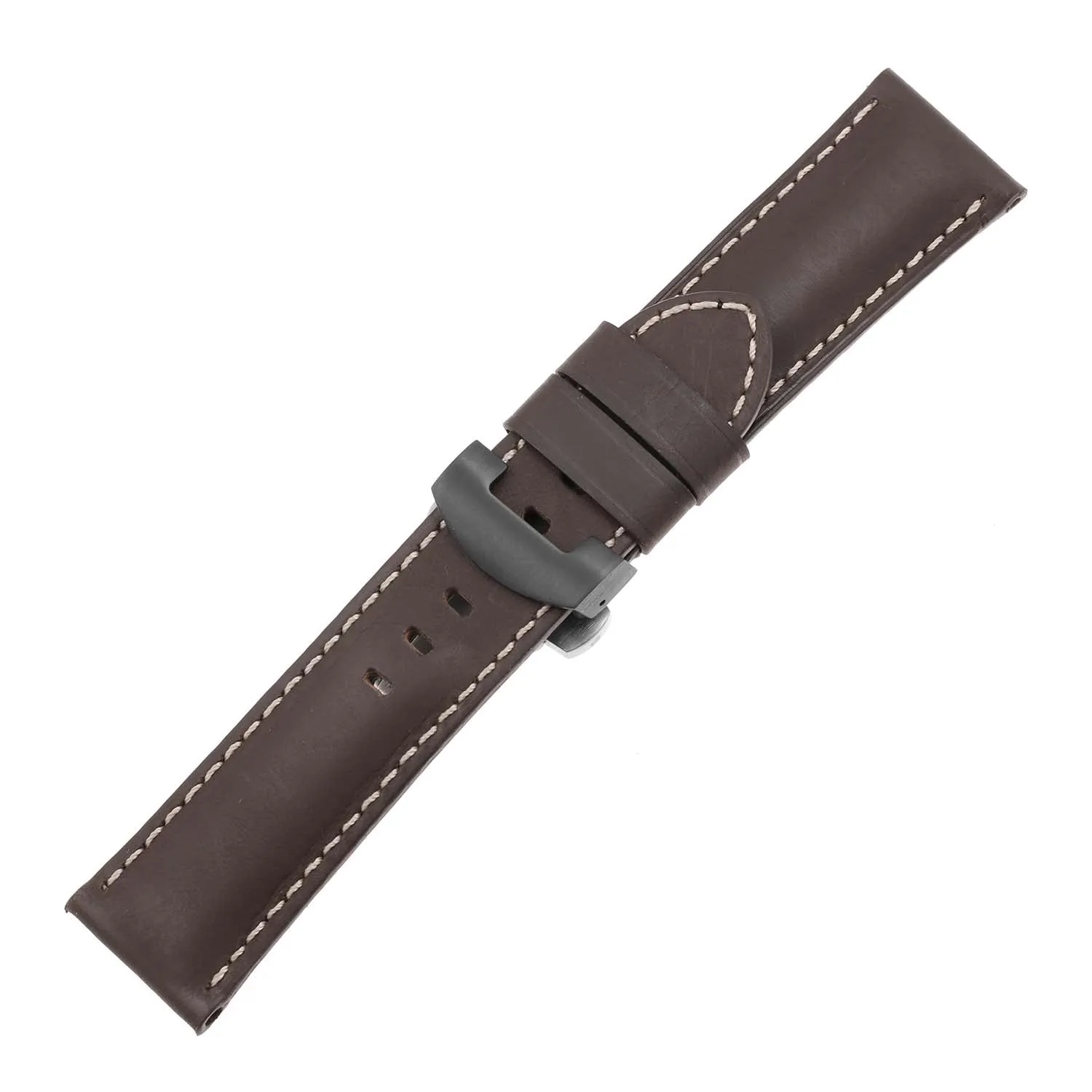 DASSARI Smooth Leather Strap for Deployant Clasp Brown