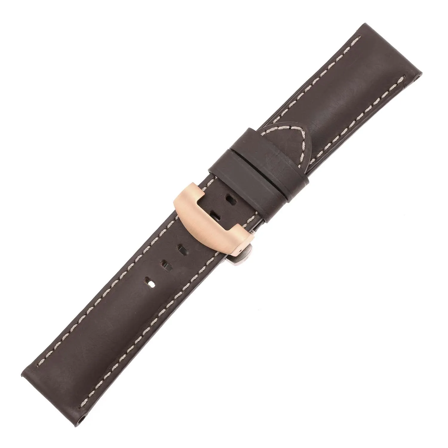 DASSARI Smooth Leather Strap for Deployant Clasp Brown