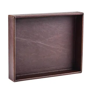 Decor Trends Brown 10.2''x8.3'' Rectangle Vintage Leather Decorative Office Desktop Storage Catchall Tray,Valet Tray,Nightstand Dresser Key Tray