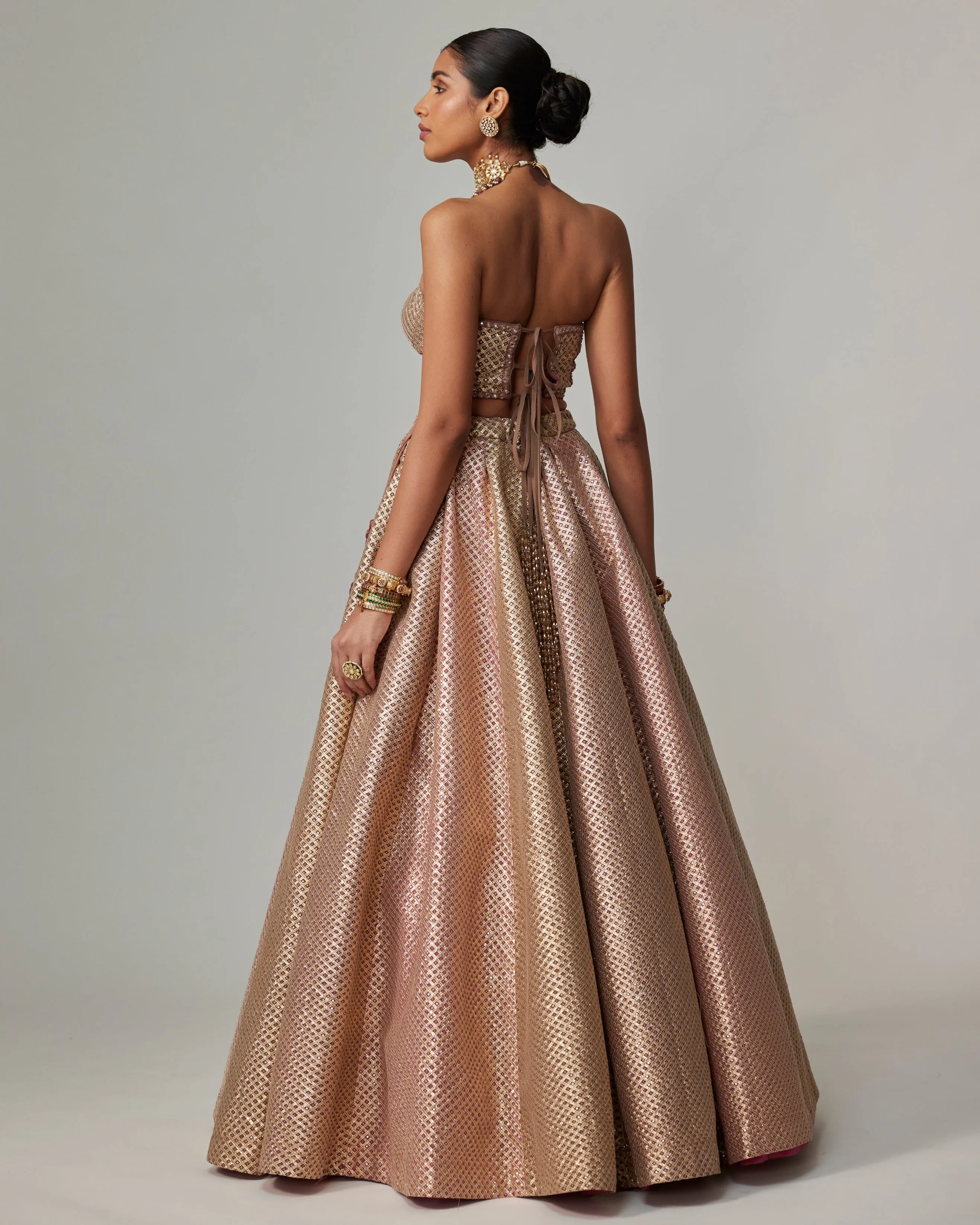 Deep Beige Multicolor Corset Skirt Set