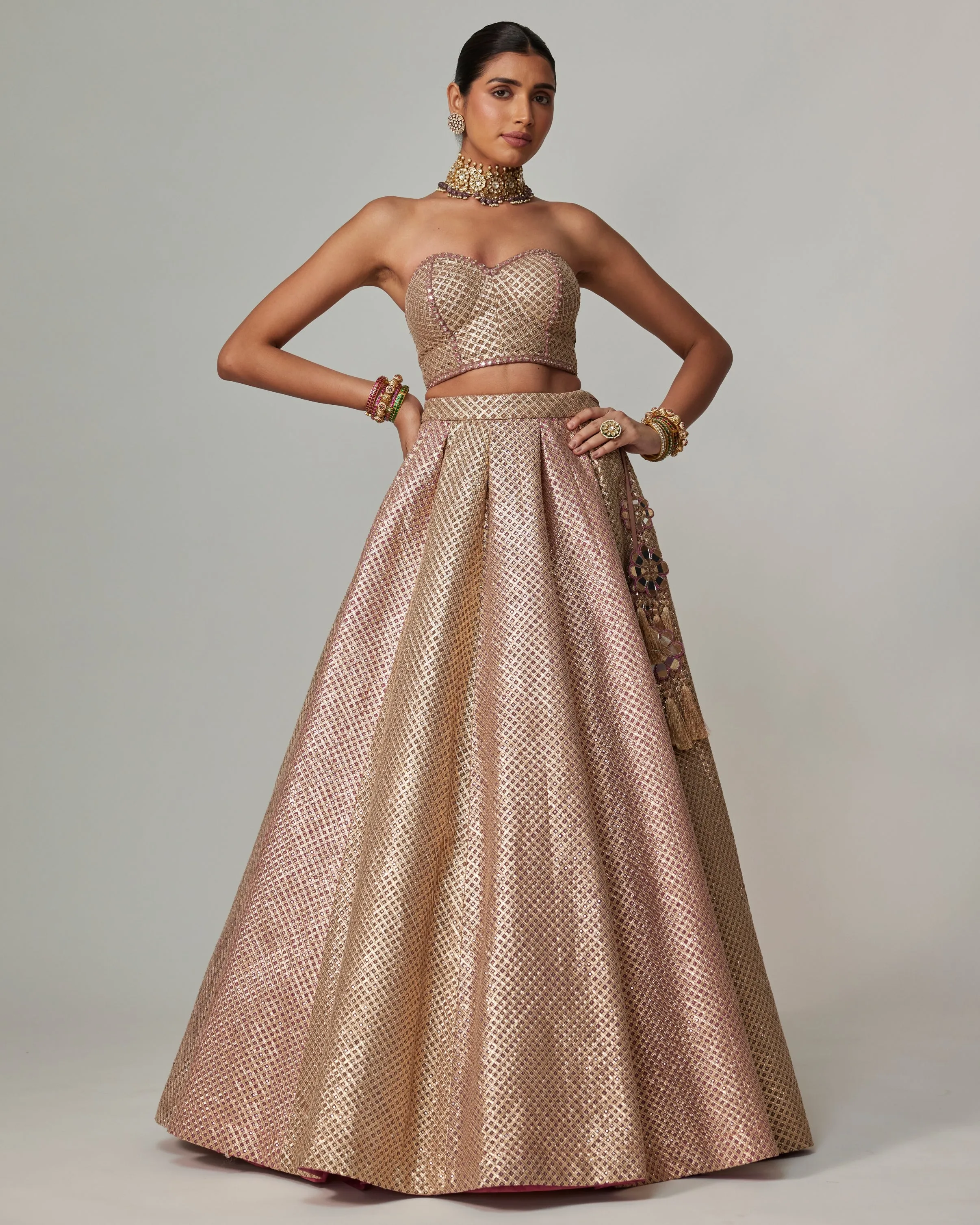 Deep Beige Multicolor Corset Skirt Set