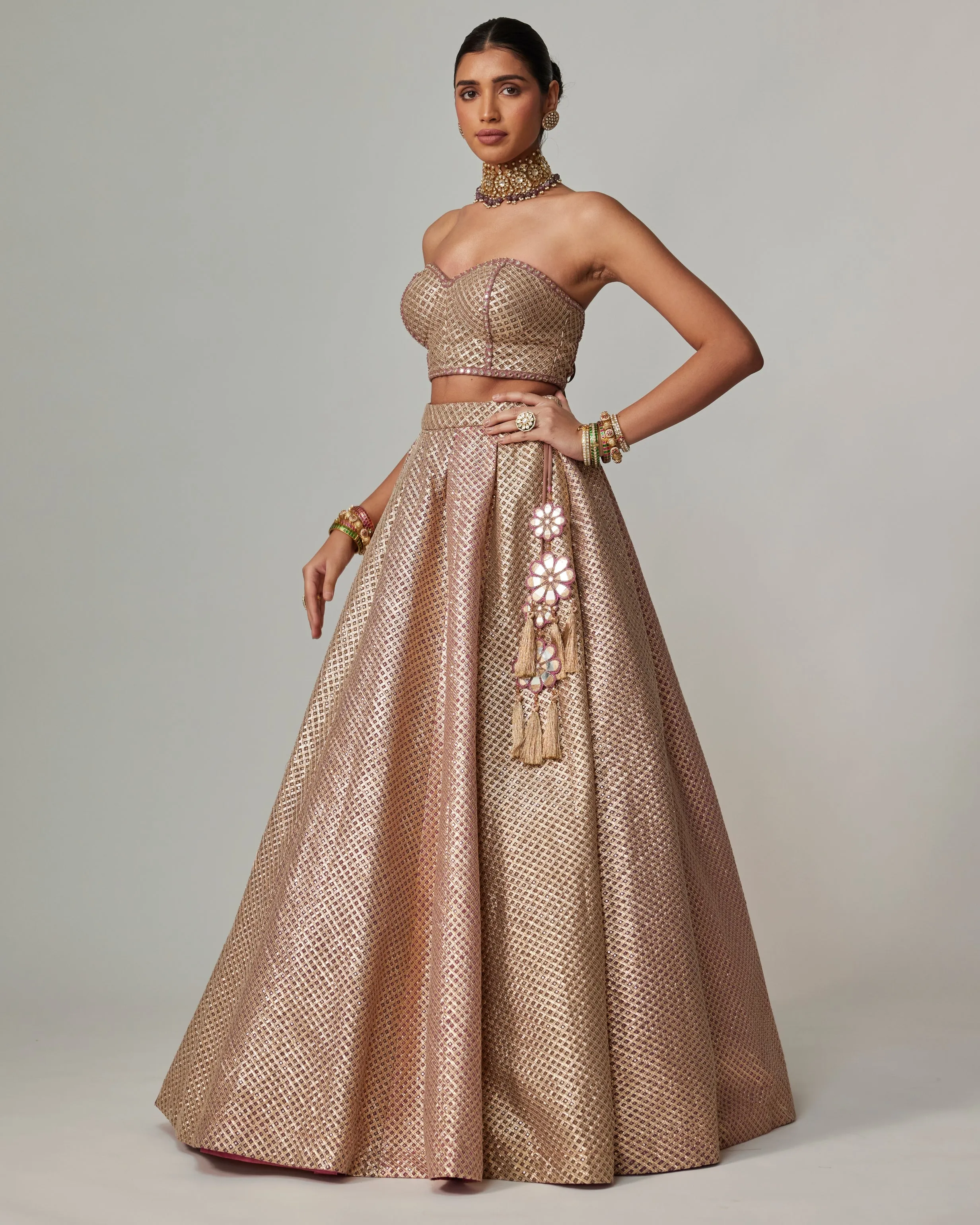 Deep Beige Multicolor Corset Skirt Set