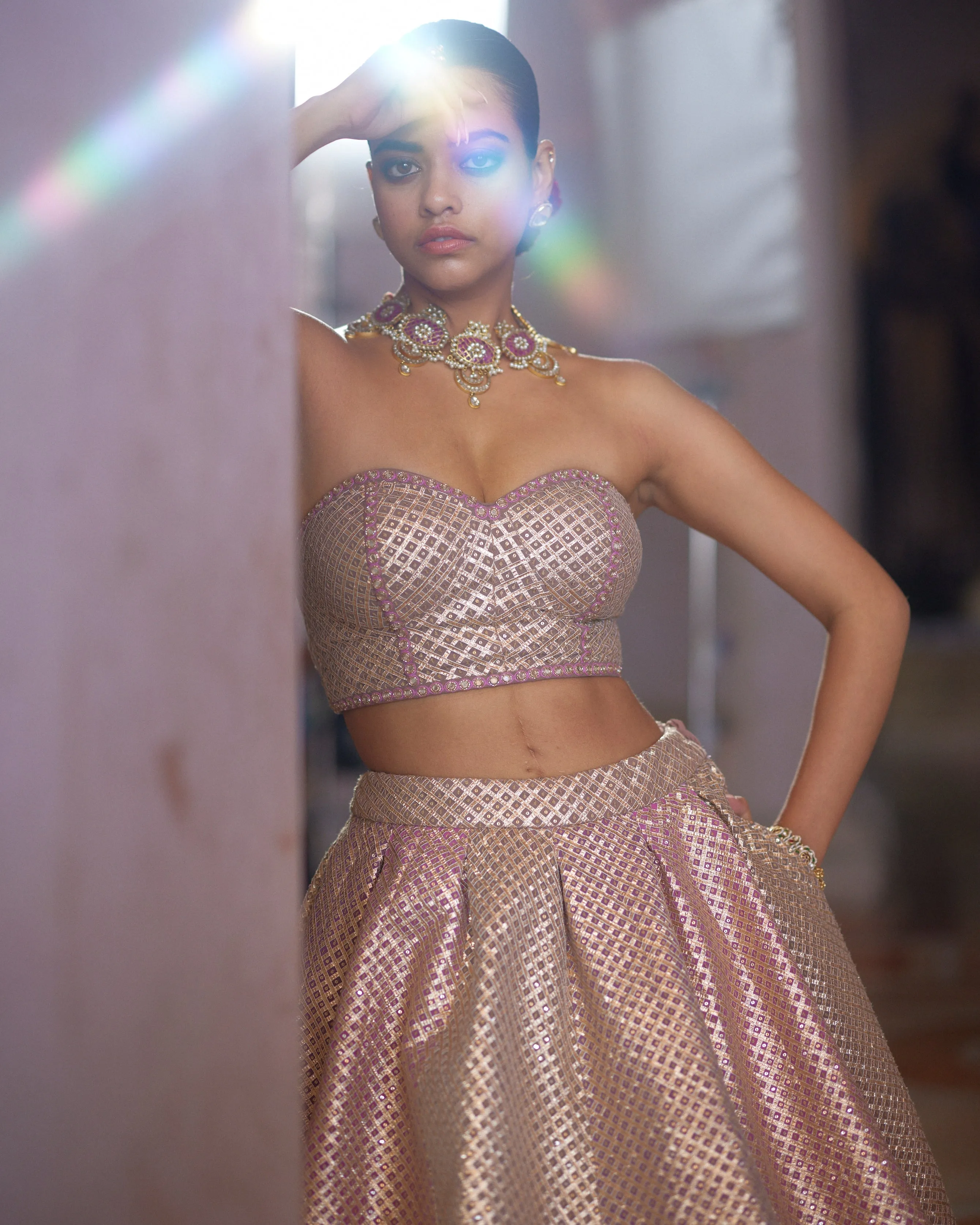 Deep Beige Multicolor Corset Skirt Set