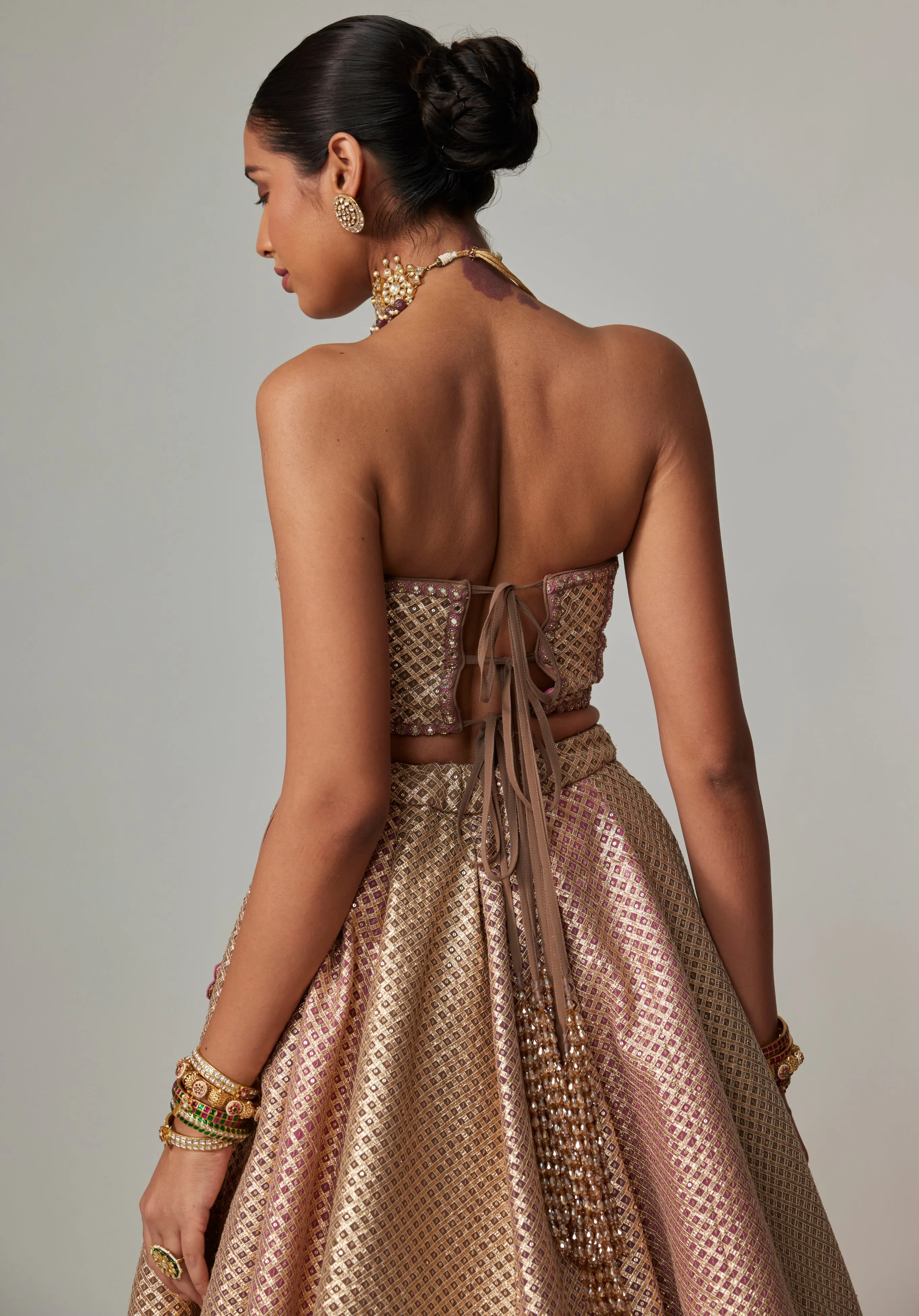 Deep Beige Multicolor Corset Skirt Set