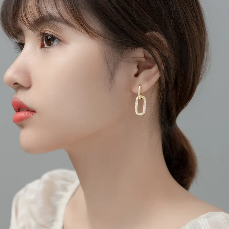 Design Sense Geometric Diamond-studded Ellipse One Type Two Ear Jewelry