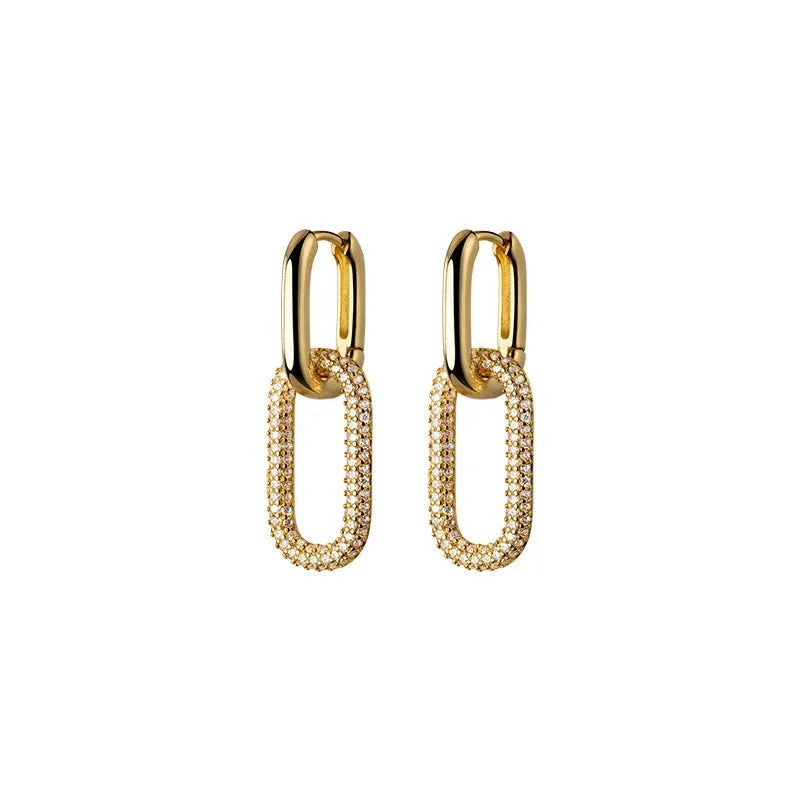 Design Sense Geometric Diamond-studded Ellipse One Type Two Ear Jewelry
