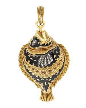 Diamond and Enamel Sunfish Lapel Watch
