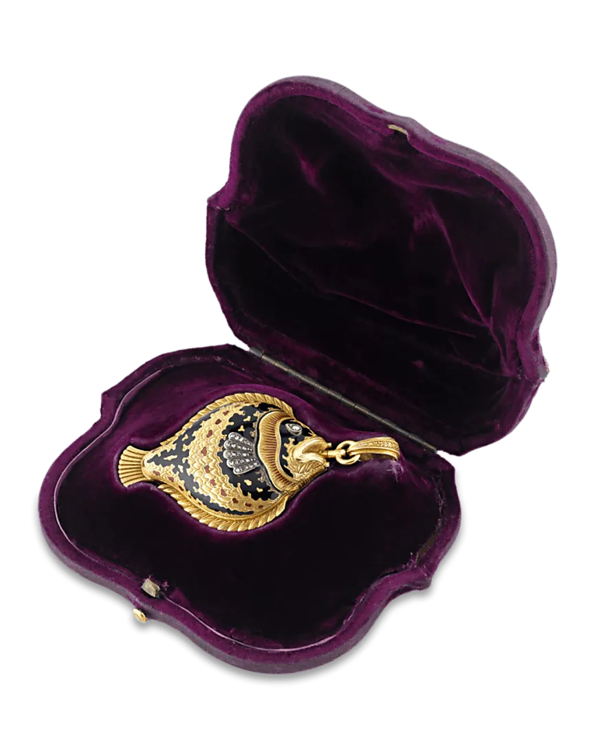 Diamond and Enamel Sunfish Lapel Watch