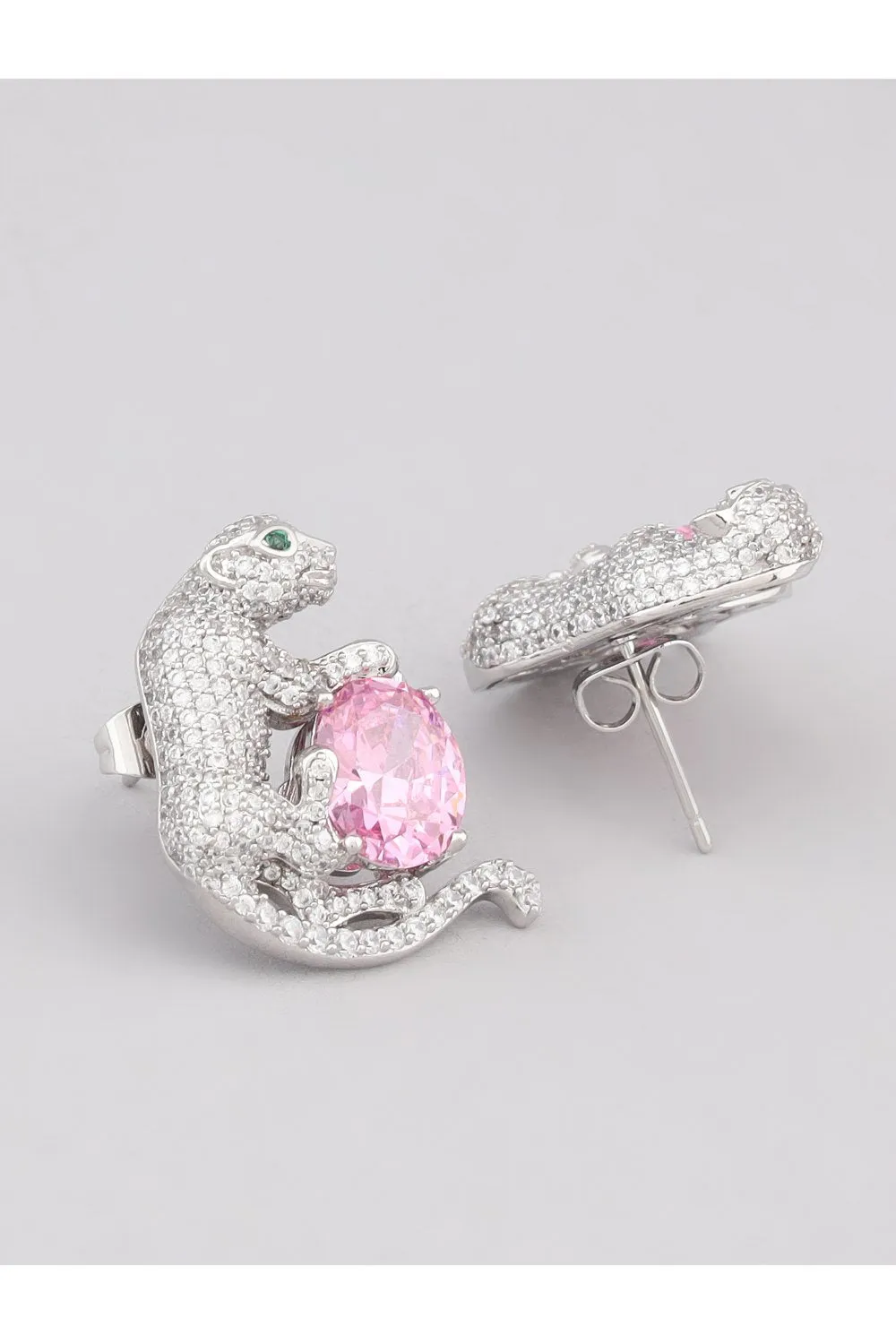 Diamond Studded Animal Pink Stone Earrings