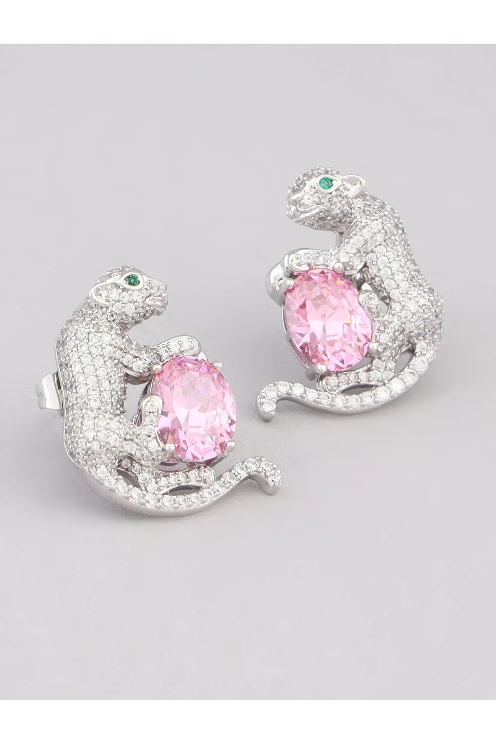 Diamond Studded Animal Pink Stone Earrings
