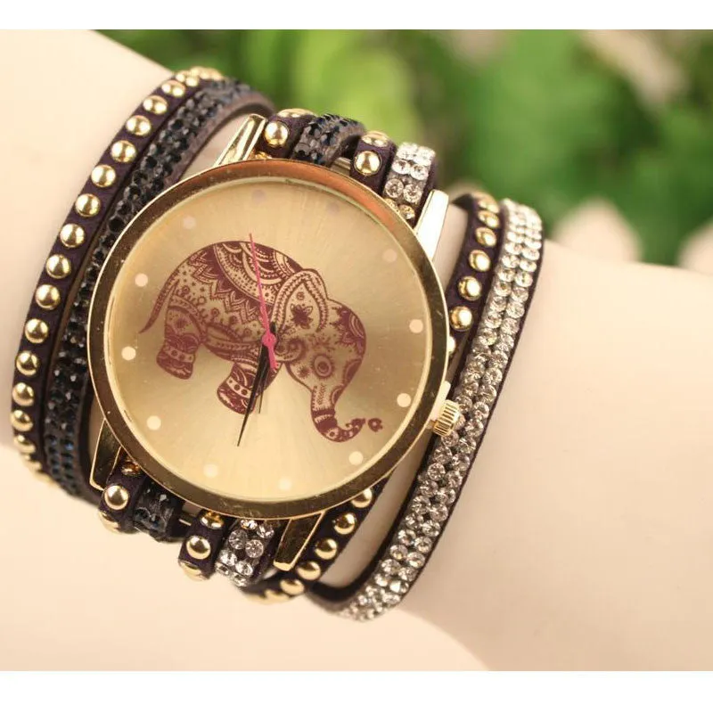 Elephant Watch with Studded Wrap Around Bracelet Band
